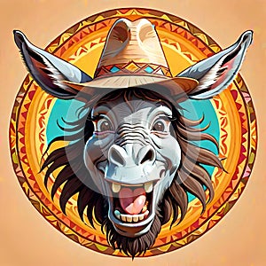 Mandala circle hilarious happy donkey horse face portrait