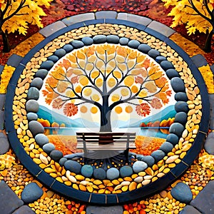 Mandala circle life decoration park bench serene view