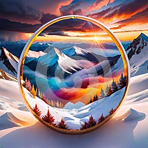 Mandala circle mountain snowcap evening color