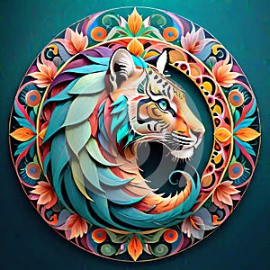 Mandala circle mystical animal side view portrait