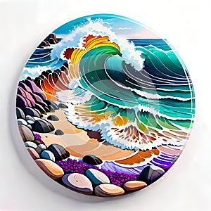 Mandala circle ocean shore breaking wave rocks