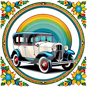 Mandala circle old retro family touring car deluxe model