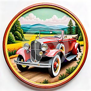 Mandala circle old touring red convertible sports car