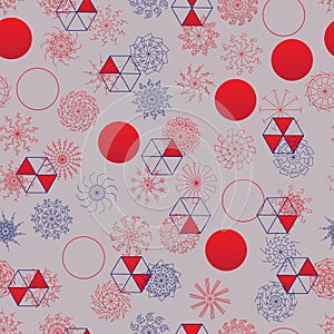 Mandala circle out red sun Japanese style seamless pattern