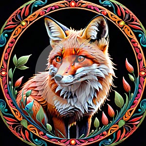 Mandala circle red fox side alert