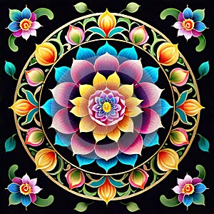 Mandala circle tibetan buddhism lotus flower circular arrangement