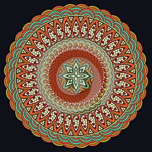 Mandala colorful. Boho style, hippie jewelery. Round Ornament Pattern. Vintage decorative elements. Oriental pattern, Arabic