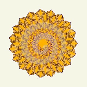 Intricate orange mandala design on light background