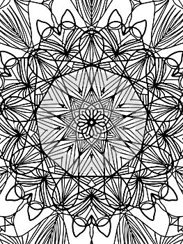 Mandala coloring book for adults raster. Anti stress coloring for adult. Black and white lines. Lace pattern