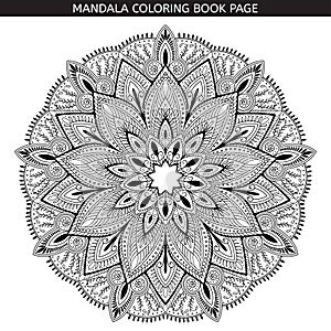 Mandala. Coloring book pages. Indian antistress medallion. White background, black outline. Vector illustration.