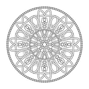 Mandala coloring page. Interlaced and Abstract. Art Therapy. Anti-stress. Vector illustration black and white