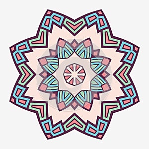 Mandala. Creative circular ornament. Round symmetrical pattern. Vintage decorative elements. Ethnic oriental pattern.