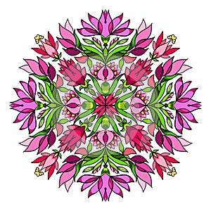 Mandala with curcuma flowers. Decorative pattern for use in textile, postcard, illustration