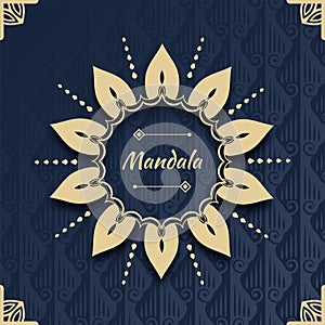 Mandala on dark blue background. Round Ornament Pattern. Indian. Arabic, Islam ornament, Buddhism culture symbol