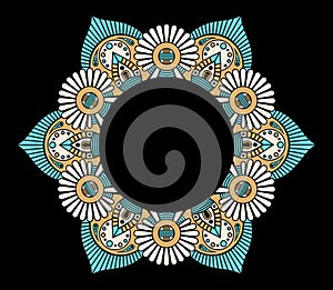 Mandala. Decorative round ornament, isolated on black background. Round ornamental frame. Arabic, Indian, ottoman motifs.