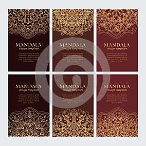 Set of luxury golden oriental ornaments on brown backgrounds