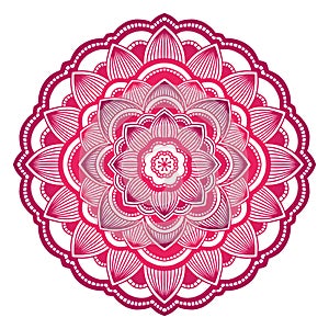 Mandala. Ethnic round ornament. Hand drawn indian motif. Mehendi meditation yoga henna theme. Unique pink floral print.