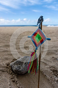 Mandala Eye of God Mexican Huichol Crafts in Sayulita beach.