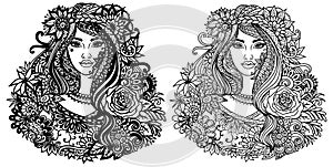 Mandala floral fairy girl for coloring page,engraving,laser cut, printing and etc.