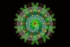 mandala floral green on a black background, mandala for yoga