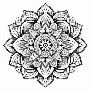 Mandala Flower Tattoo: Intricate Black And White Line Drawing