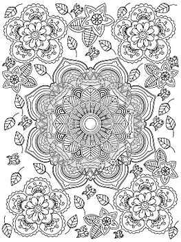 Mandala flower coloring raster for adults