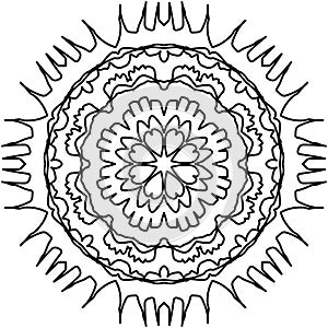 Mandala, flower heart shaped leaves scribble drawing doodle, vector drawing of weird shapes for coloring book