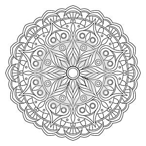 Mandala frame line vector. A symmetrical monochrome round ornament