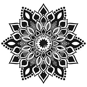 Mandala geometric circle element, black in white.