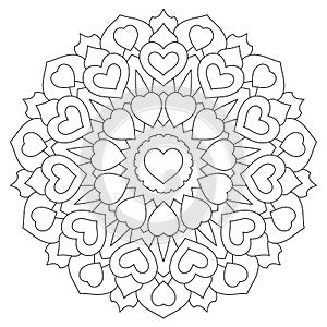 Mandala with hearts. Coloring book Page