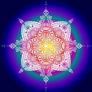 Mandala illustration with vibrant colors in the background