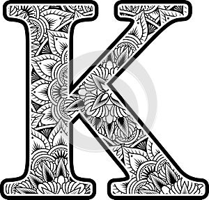 Mandala inspiration abstract flowers capital letter k