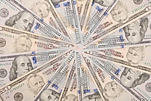 Mandala kaleidoscope from money. Abstract money background raster pattern repeat mandala circle