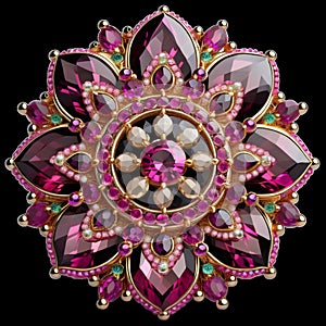 mandala-like gemstones brooch