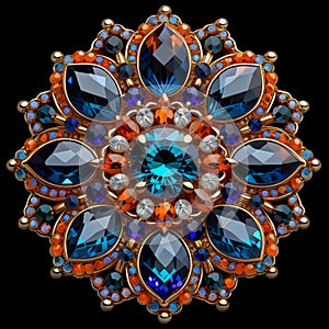 mandala-like gemstones brooch