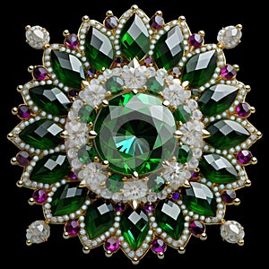 mandala-like gemstones brooch