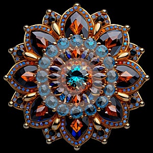 mandala-like gemstones brooch