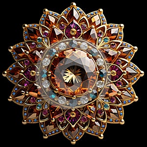 mandala-like gemstones brooch