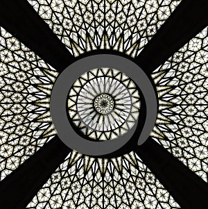 Mandala like glass ceiling of a post building in Barcelona