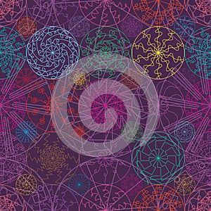 Mandala line ray colorful symmetry seamless pattern