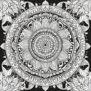 Mandala movement design for adult coloring book drawing, AI generated image