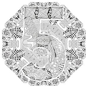 Mandala with numero five for coloring. Vector decorative zentangle photo