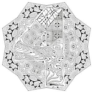 Mandala with numero four for coloring. Vector decorative zentangle photo