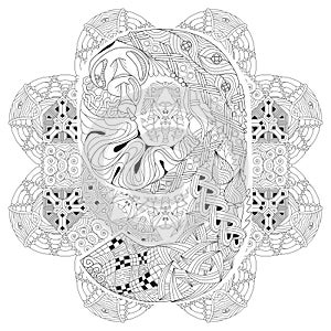 Mandala with numero nine for coloring. Vector decorative zentangle photo