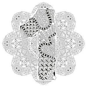 Mandala with numero one for coloring. Vector decorative zentangle photo