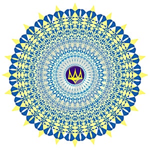Mandala, object of rotation, spiritual symbol, with the sign om, aum in the center.