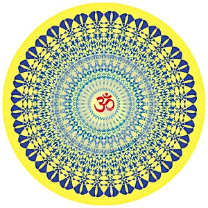 Mandala, object of rotation, spiritual symbol, with the sign om, aum in the center.