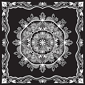 Mandala. Ornamental pattern on black background