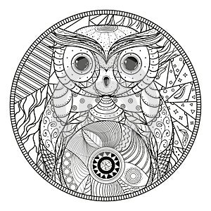Mandala. Owl. Zentangle