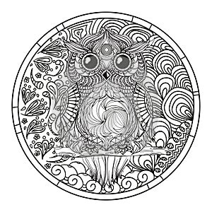 Mandala. Owl. Zentangle.